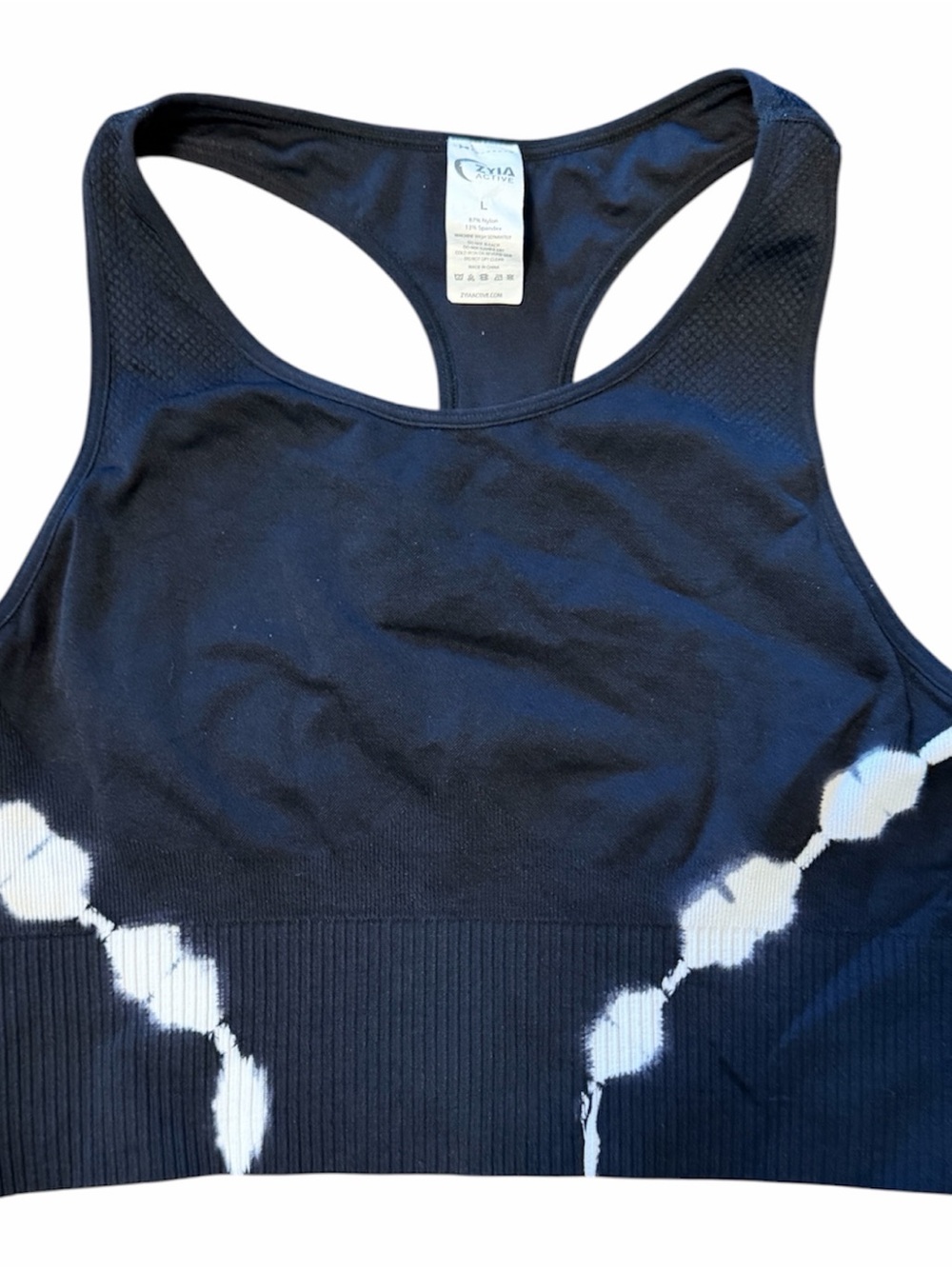 Zyia Women's Black & White Tie-Dye Seamless Sports Bra